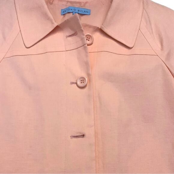Antonio Melani Peach Cropped Linen Jacket Size 2 Small Orange Salmon Coat Blazer - Picture 2 of 11